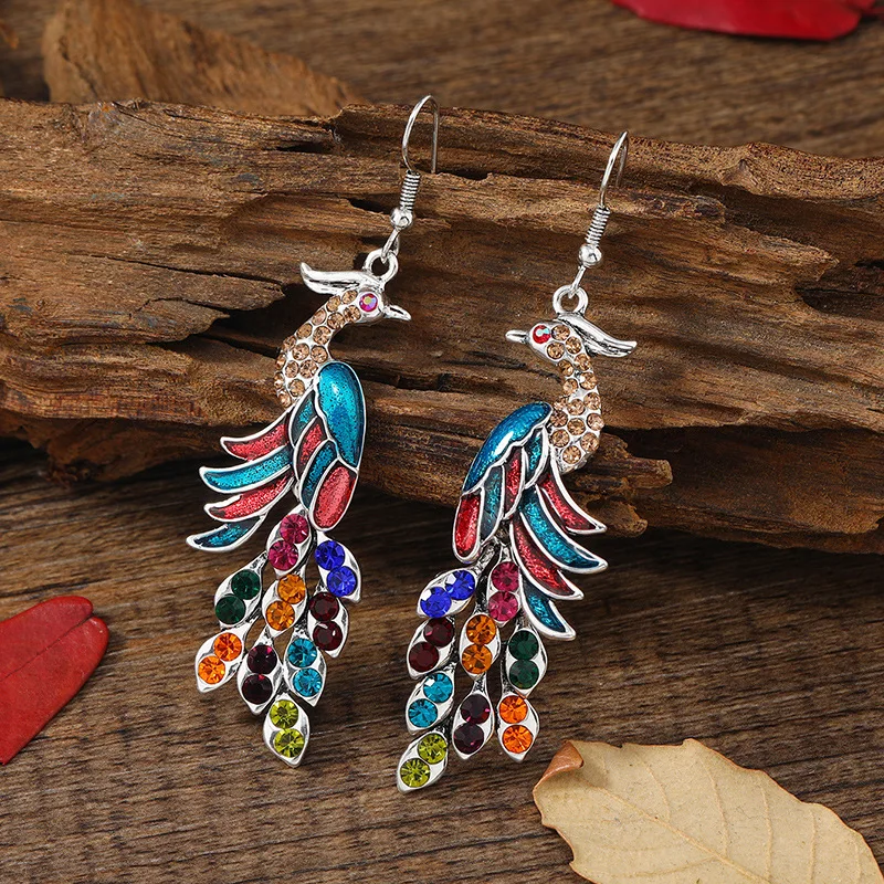 Vintage Colorful Peacock Earrings