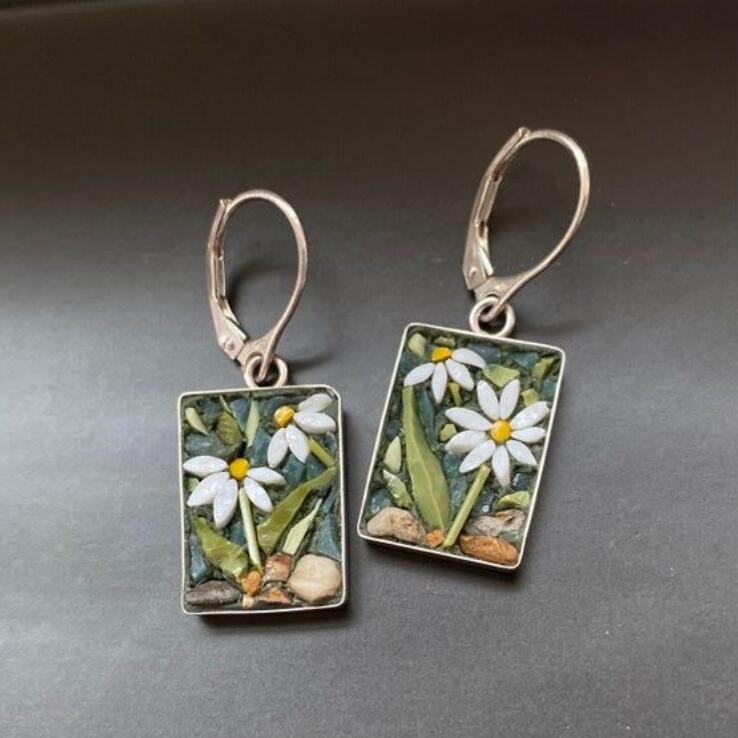 Rectangular Drop Glue Flower  Earrings