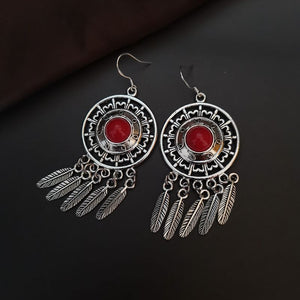 Red And Blue Feather Earrings