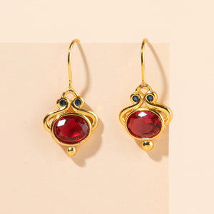 Vintage Inlaid Red Gemstone Earrings