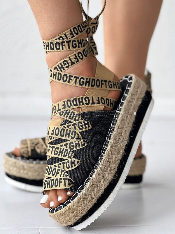 Letter Strappy Platform Sandals