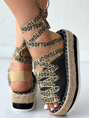 Letter Strappy Platform Sandals