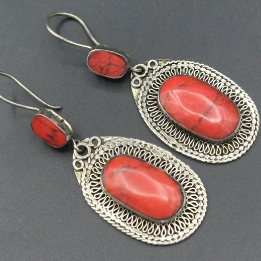 Vintage Red Natural Stone Earrings