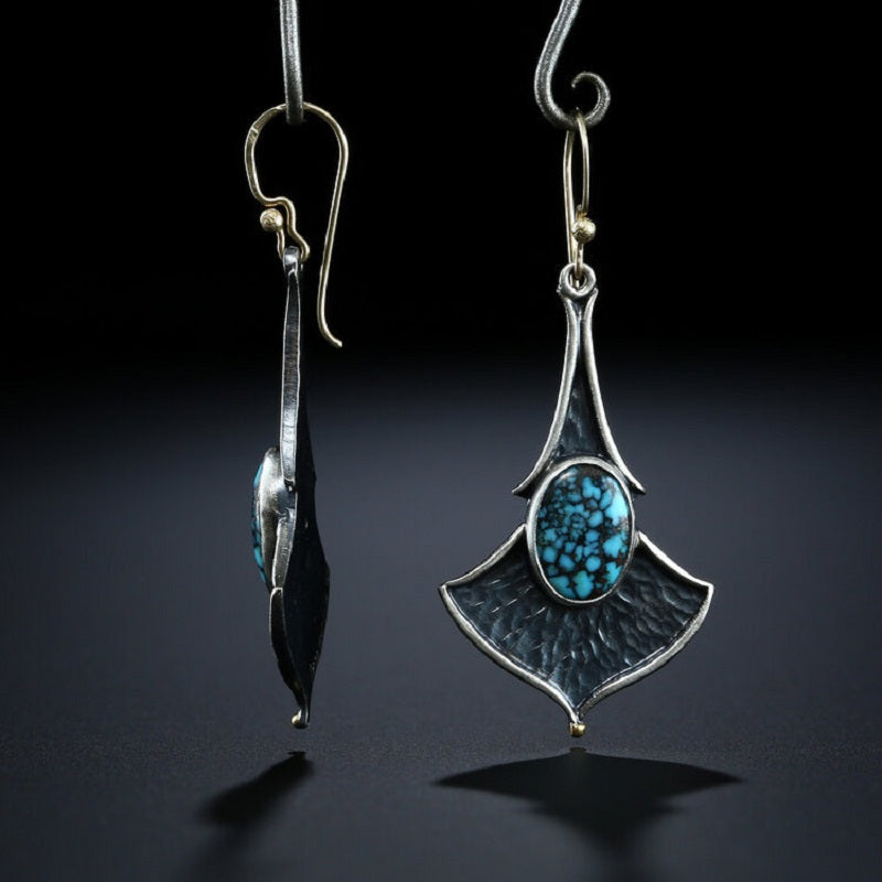 Geometric fan-shaped splicing earrings