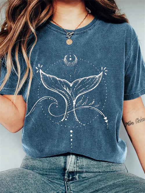 Whale Tail Mystical Art Vintage Print T-shirt