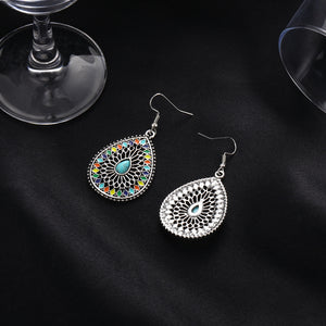 Shaped Carved Hollow Colorful Oil Drop Earrings