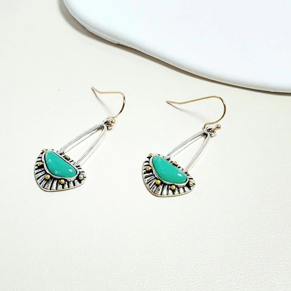 Vintage Triangle  Turquoise Long Earrings