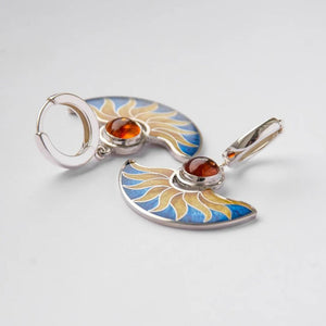 Fan-shaped Enamel Earrings