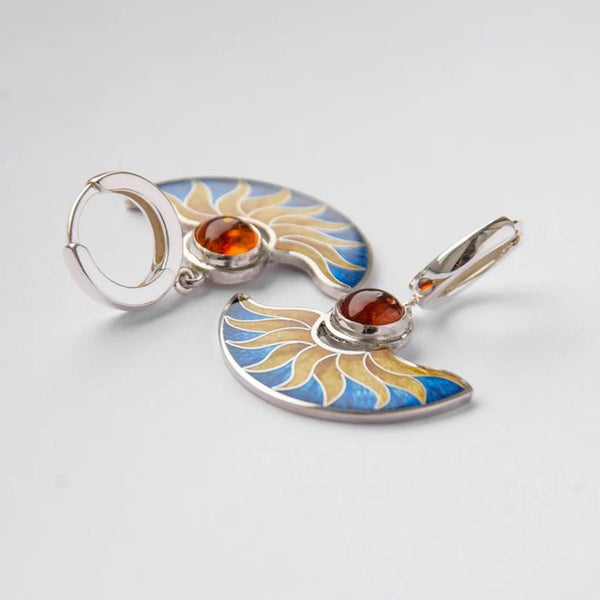 Fan-shaped Enamel Earrings