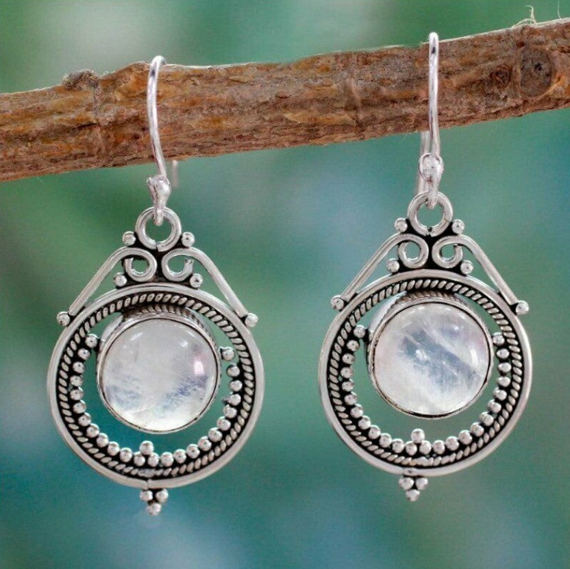 Retro Natural Moonstone Energy Stone Earrings