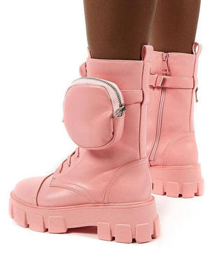 PU Lace-Up Chunky Heel Boots