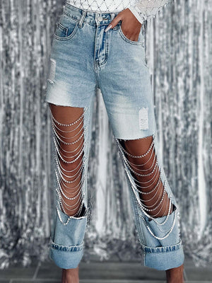 Rhinestone Chain Jeans