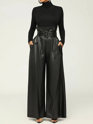 High Waist PU Leather Pants