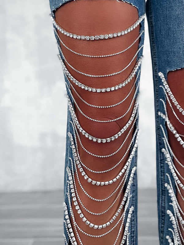 Rhinestone Chain Jeans