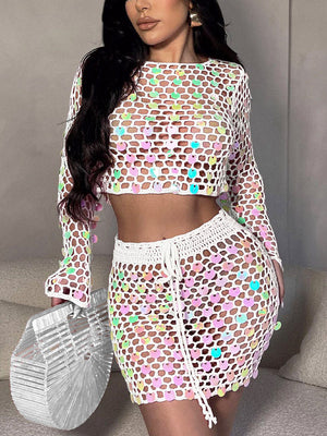 Crochet Sequin Skirt Set