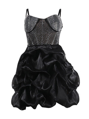 Rhinestone Mesh Ruffle Dress