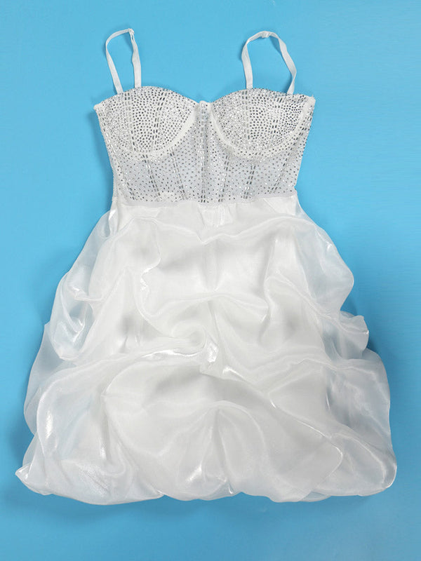 Rhinestone Mesh Ruffle Dress