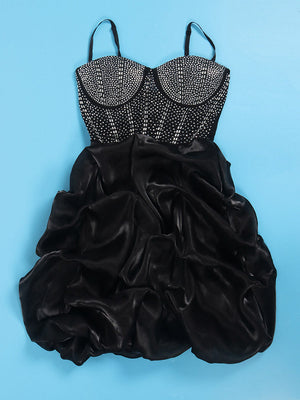 Rhinestone Mesh Ruffle Dress