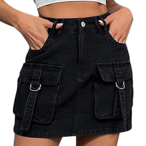 Summer Low Waisted Short Denim Skirt with Pockets