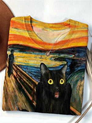 Funny Screaming Black Cat Art Comfy T-shirt