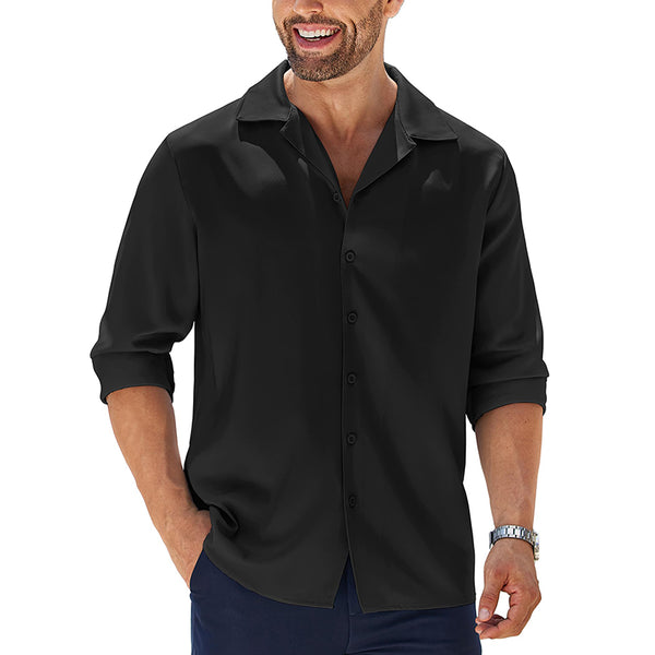 Men's Silky Breathable Pure Cotton Silk Lapel Long Sleeve Shirt