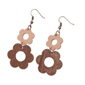 Double layer splicing wooden earrings