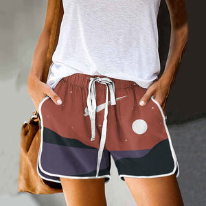 Abstract Creative Cute Cat Leaping Under The Starry Sky Painting Art Drawstring Pocket shorts