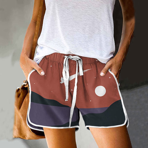 Abstract Creative Cute Cat Leaping Under The Starry Sky Painting Art Drawstring Pocket shorts