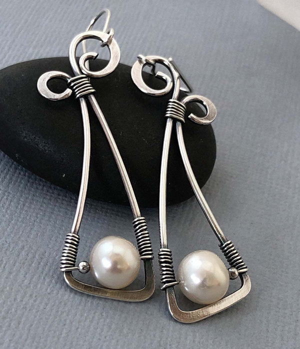 Pearl Silver Thread Earrings