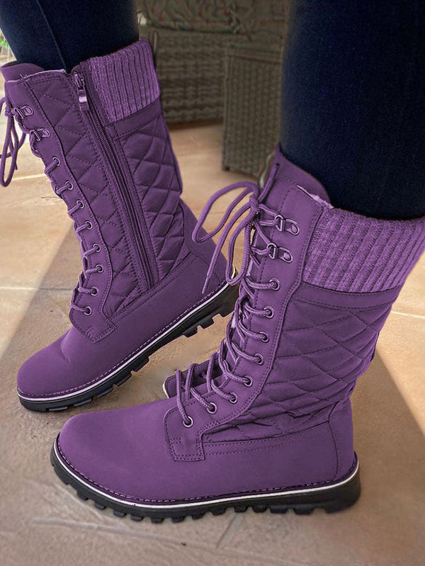 Zipper Design Lace Up Boots