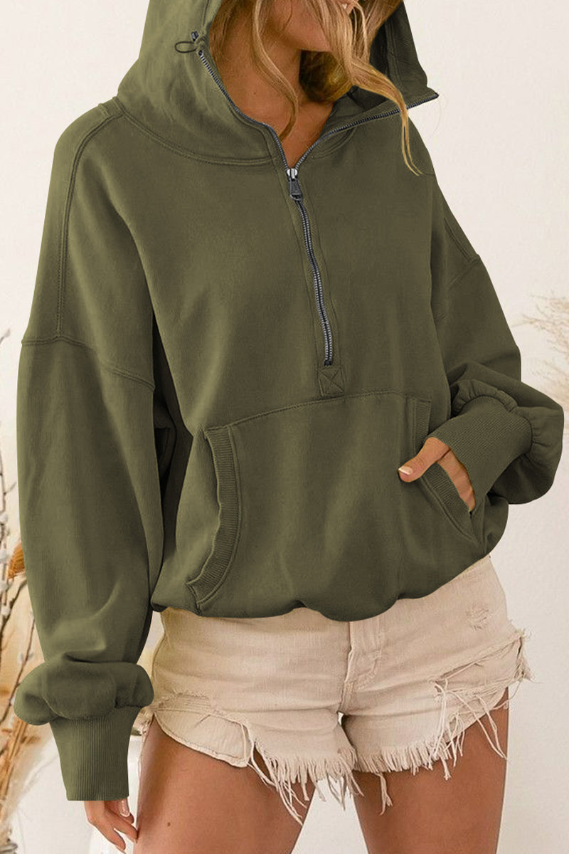 Women's Half Zip High Neck Drawstring Hooded Sweatshirt