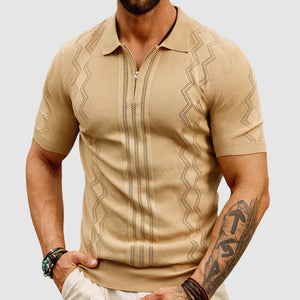 Men's Casual Geometric Patchwork Knit Polo Shirt