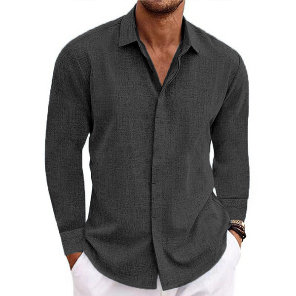 Men's button v-collar casual cotton linen long-sleeved shirt