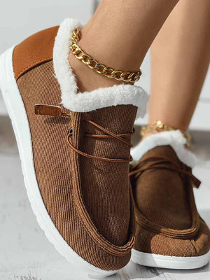 Fuzzy Trim Lined-up Slip On Boots