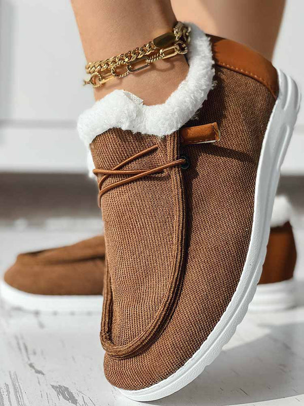 Fuzzy Trim Lined-up Slip On Boots