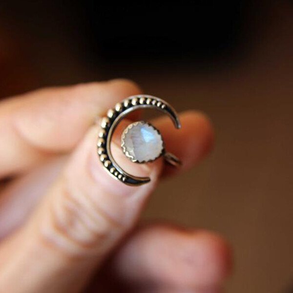 Faceted Moonstone Adjustable Ring