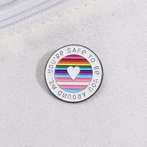 Rainbow Striped Round Brooch, Love Pattern, Enamel Craft, Alloy Material, Warm Blessing Words, Perfect Accessory for Bags and Jeans