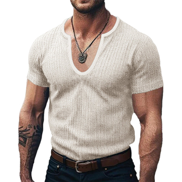 2024 Summer new u neck men's casual t-shirt