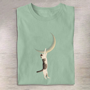 100% Cotton Japanese Moon Cat Print T-shirt