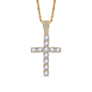 Golden And Silvery Cross Copper Pendant Necklace, Inlaid Cubic Zirconia, Perfect Holiday Gift