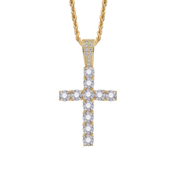 Golden And Silvery Cross Copper Pendant Necklace, Inlaid Cubic Zirconia, Perfect Holiday Gift