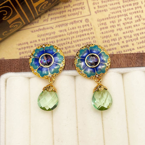 Blue flower drop enamel earrings