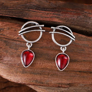 Vintage Teardrop Shaped Red Zircon Earrings