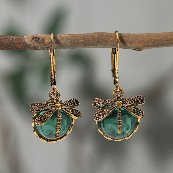 Spherical Dragonfly Earrings in Antique Silver