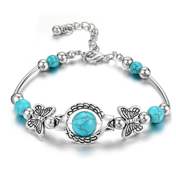 Natural Turquoise Bracelet, Adjustable Length, Butterfly Decoration, Handmade, Perfect for Gifting, Mother's Day Special Recommendation.