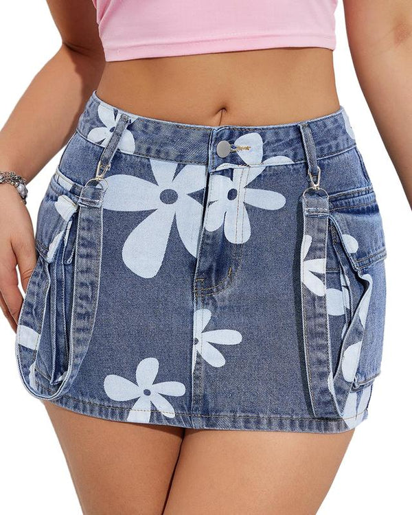 Summer Low Waisted Short Denim Skirt with Pockets