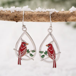 Red Bird Pendant Earrings