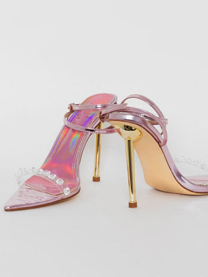 Metallic Clear Gem Stiletto Heels