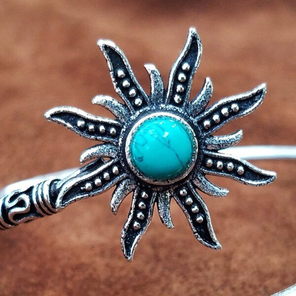 Sterling Silver Turquoise Sun Adjustable Bangle