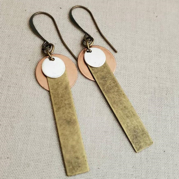 Retro Long Bar Circle Earrings